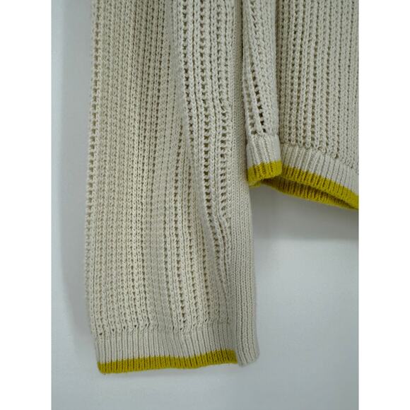 Clare V Sweater Raglan Open Weave Knit 100% Cotton Cream Neon Size Large L - Picture 3 of 9